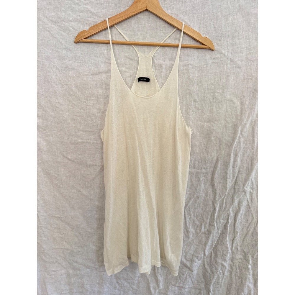 Bassike Racerback Swim Coverup Womens Cream Cotton Knit Sheer Scoop Neck Size 2
